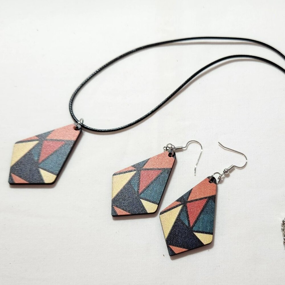 THREE FOR $20 Wooden necklace & earring set costume very lightweight NIP